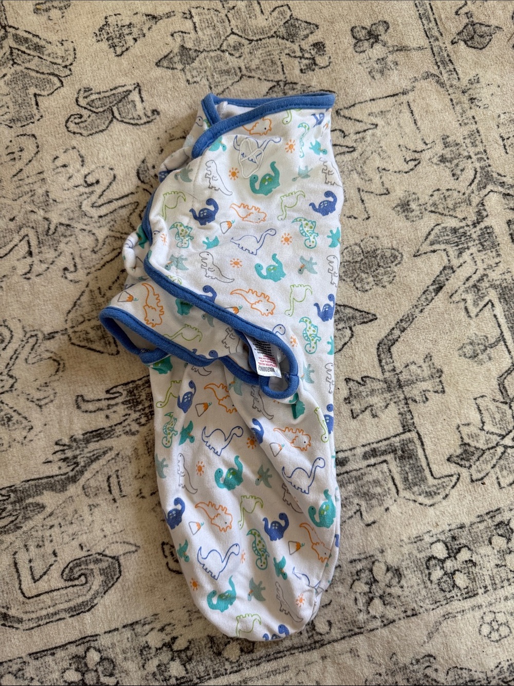 SwaddleMe White Baby Sleep Sack with Blue Trim and Multicolor Dino Print